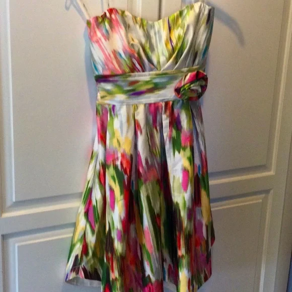 Prom dress by Teeze Me size 9 juniors. Pretty floral splash. Strapless. - Picture 1 of 9